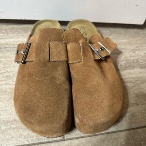 Brown Suede Slip-On Clogs
